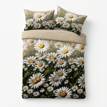 Pościel satynowa 160x200 w stokrotki – komplet premium PK815